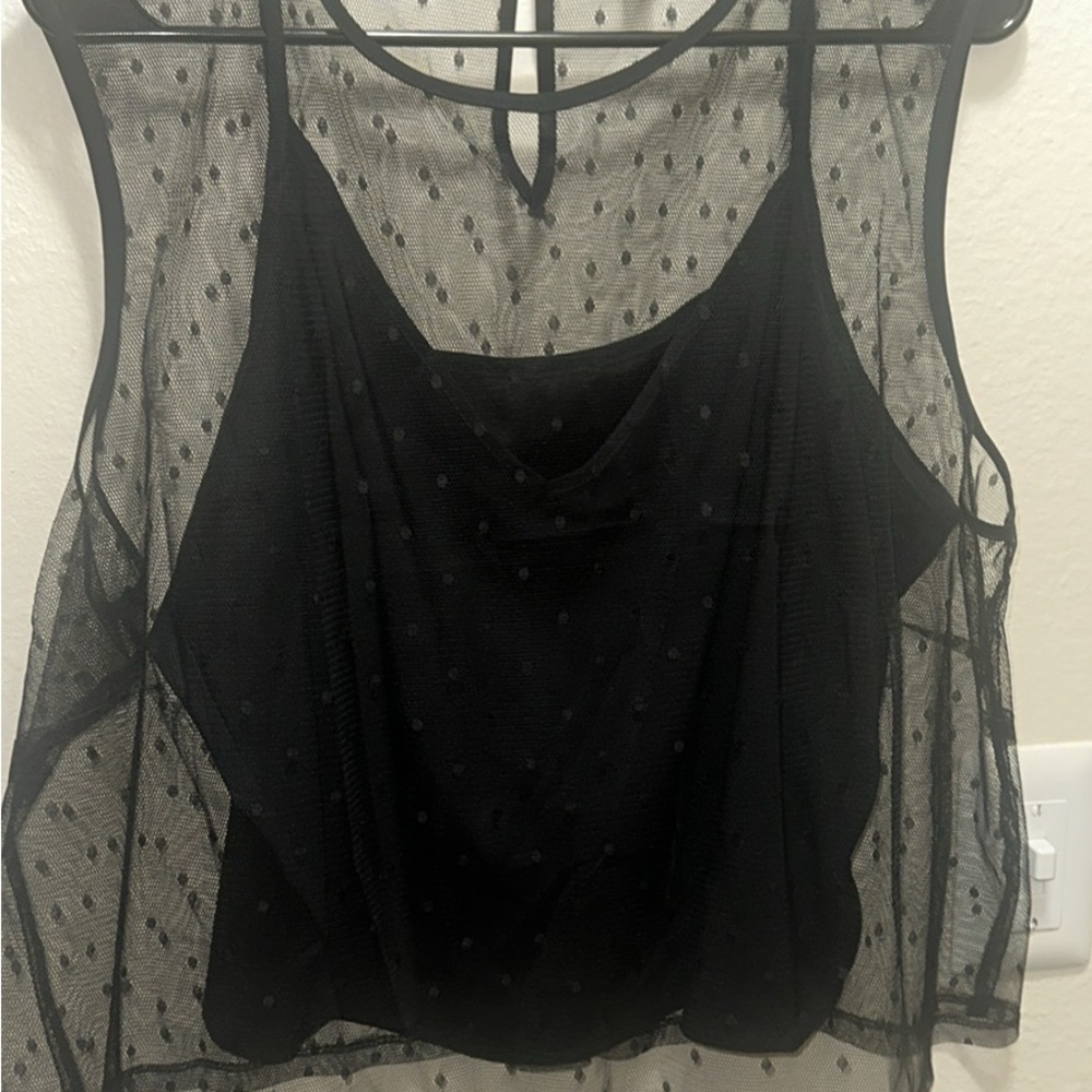 Express Black Mesh Polka Dot Top